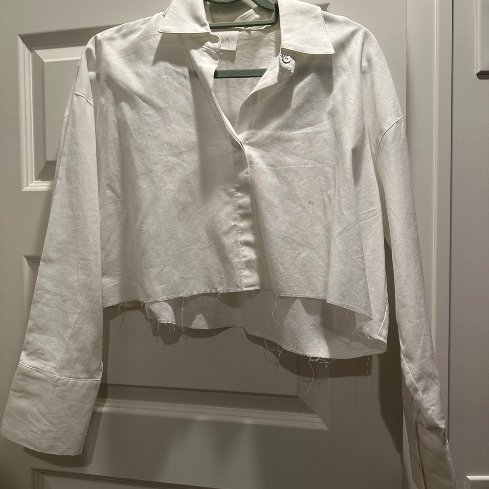 White Cropped Button-Up Shirt